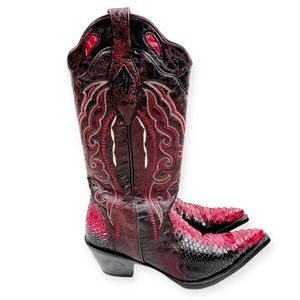 Corral Python Snake Skin Leather Cowgirl Western Boots Red 8.5